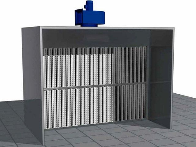 Cabine de peinture à filtration sèche avec charbon actif