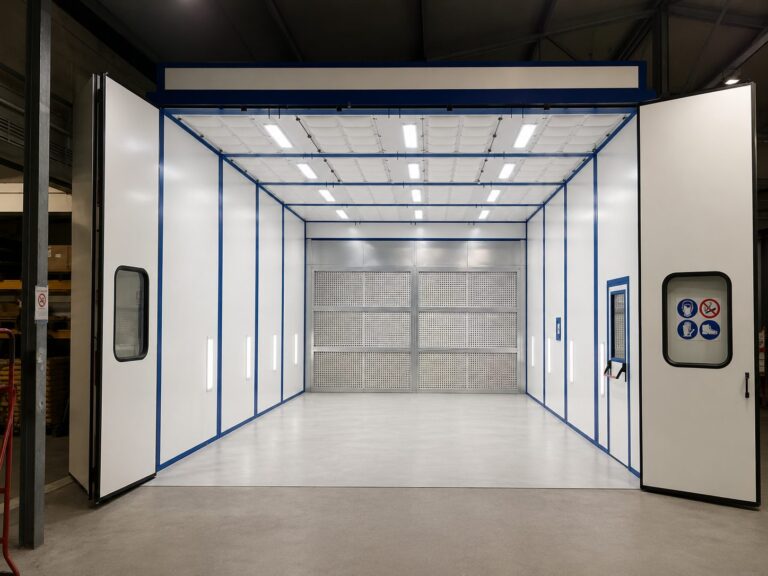 Cabine de peinture liquide à ventilation horizontale à filtre sec